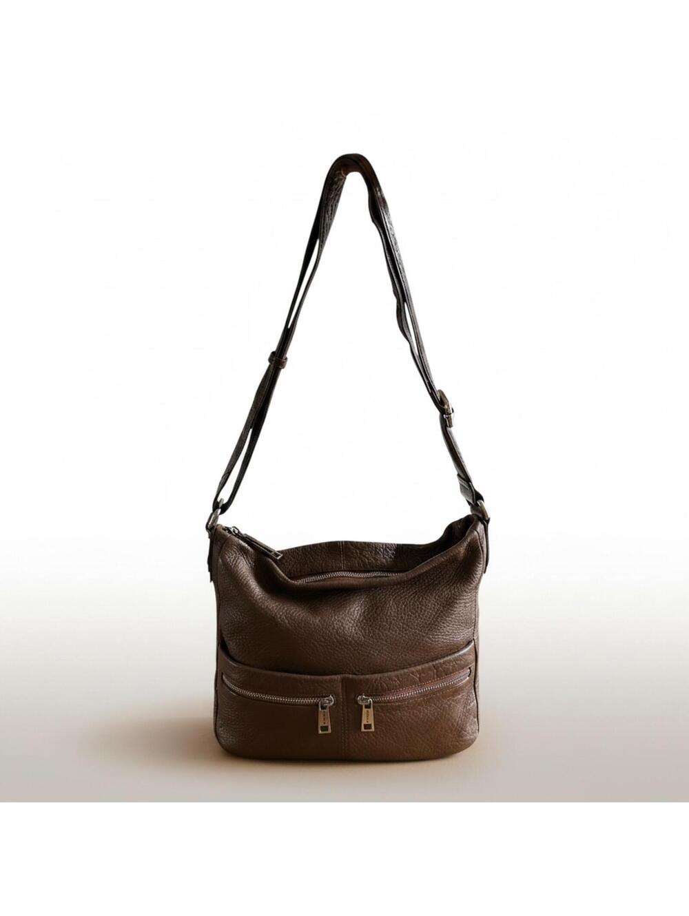 Rudsak Atelier Noir Pebbled Leather Hobo Bag Brown Slouchy Crossbody Shoulder - Picture 2 of 9